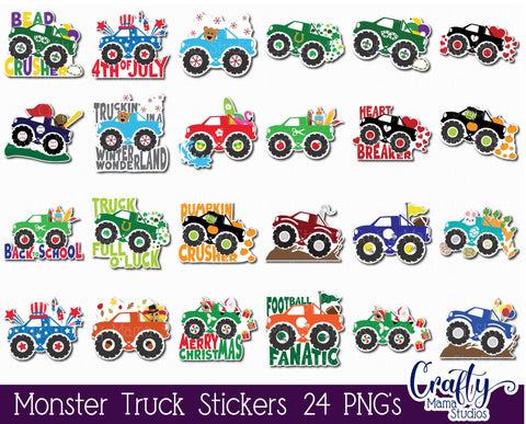 Monster Truck, Monster Truck Sticker Bundle, Kids Stickers SVG Crafty Mama Studios 