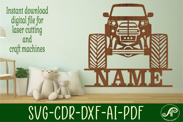 Monster truck Name sign svg laser cut template SVG APInspireddesigns 