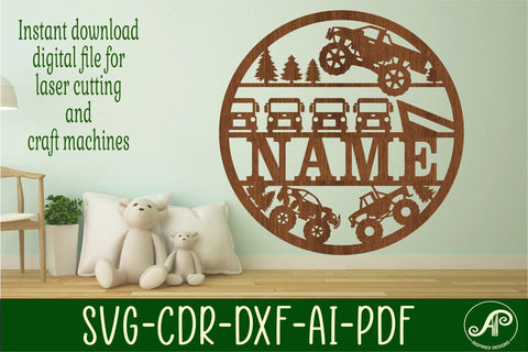 Monster truck name sign svg laser cut template SVG APInspireddesigns 