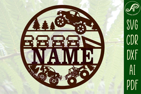 Monster truck name sign svg laser cut template SVG APInspireddesigns 