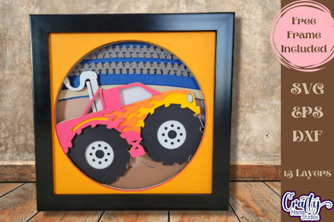 Monster Truck Svg Shadow Box, 3D Layered Monster Truck Arena SVG Crafty Mama Studios 