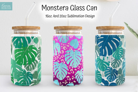 Monstera Glass Can Sublimation Designs. Full Wrap Sublimation Kseniia designer 