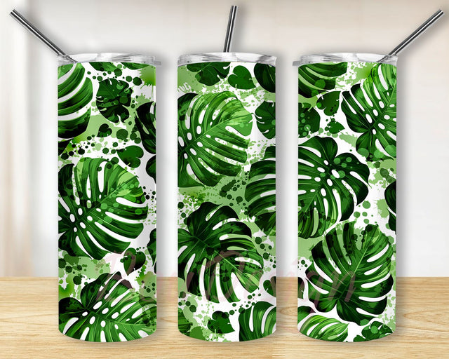 Monstera Leaf 20 oz Skinny Tumbler Sublimation Tropical Print Tumbler Wrap Design For Straight Tumbler, PNG Sublimation BouDesign 