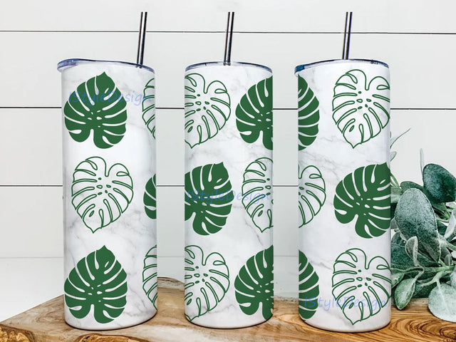 Monstera Leaf 20 oz Skinny Tumbler Sublimation Tropical Print Tumbler Wrap Design For Straight Tumbler, PNG Sublimation iStyleDesign 