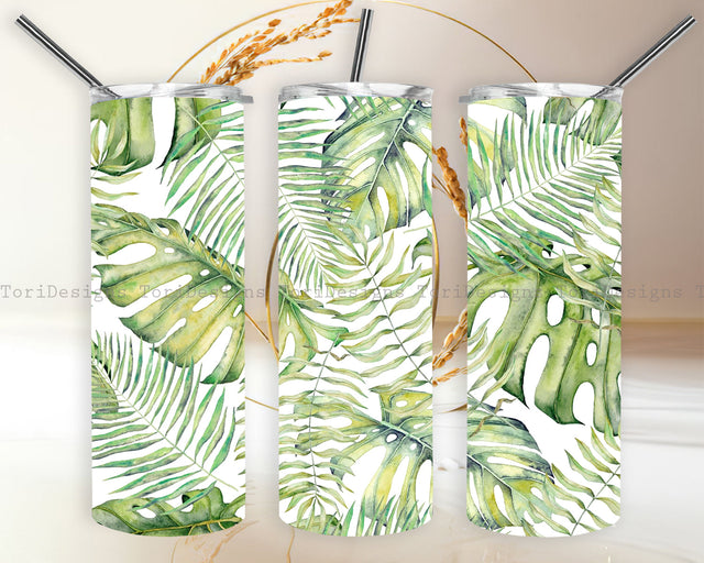 Monstera Leaf 20 oz Skinny Tumbler Sublimation Tropical Print Tumbler Wrap Design Sublimation ToriDesigns 
