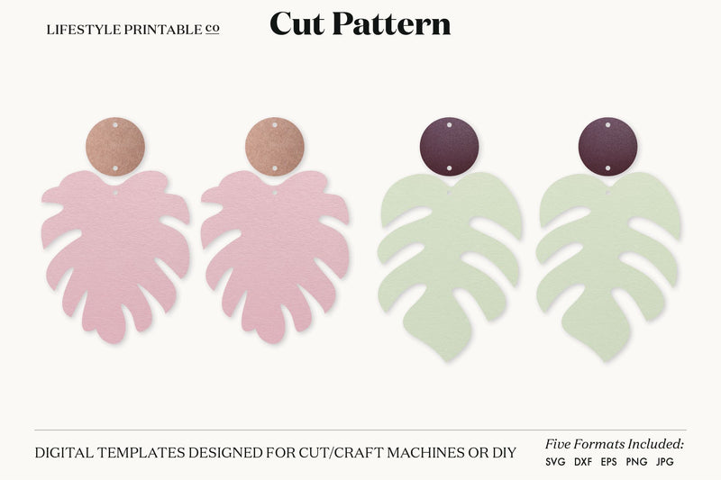 Monstera Leaf Earring SVG, Faux Leather Earring Templates, Cricut cut file SVG Lifestyle Craft Co 