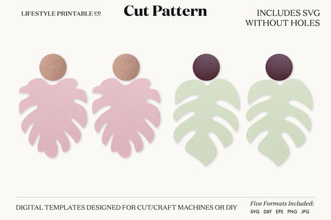 Monstera Leaf Earring SVG, Faux Leather Earring Templates, Cricut cut file SVG Lifestyle Craft Co 