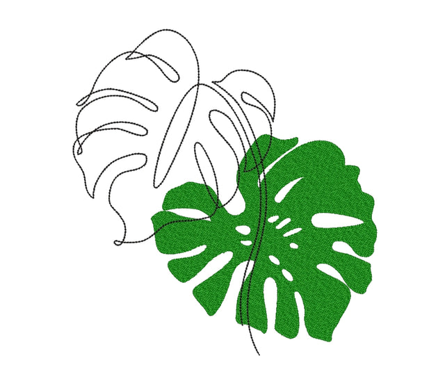 Monstera leaf embroidery design, One line art embroidery design, 5 sizes Embroidery/Applique DESIGNS Nino Nadaraia 