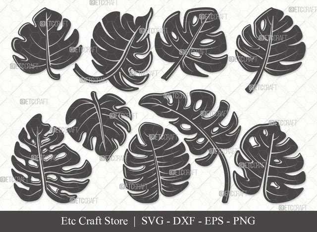 Monstera Leaf Silhouette SVG Cut File | Monstera Leaves Svg | Monstera Leaf With Hole Svg | Monstera Leaves Bundle | Green Leaf SVG | Eps | Dxf | Png | SVG ETC Craft 
