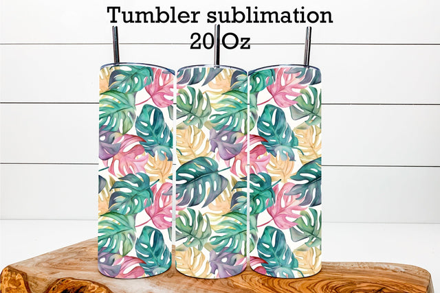 Monstera leaves tumbler | Tropical tumbler Sublimation Svetana Studio 