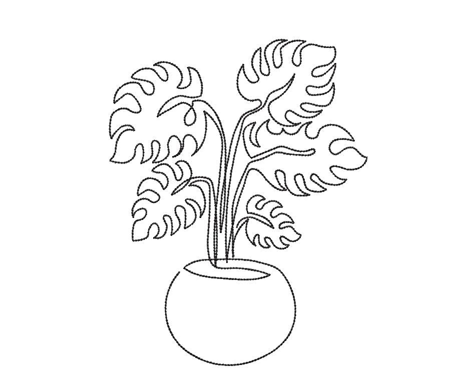 Monstera Plant in a Pot Machine Embroidery Design - So Fontsy