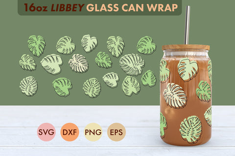 Monstera SVG 16 oz Libbey Glass Can Wrap PNG Sublimation SVG Freeling Design House 
