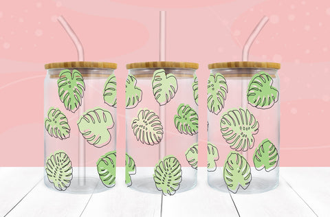 Monstera SVG 16 oz Libbey Glass Can Wrap PNG Sublimation SVG Freeling Design House 