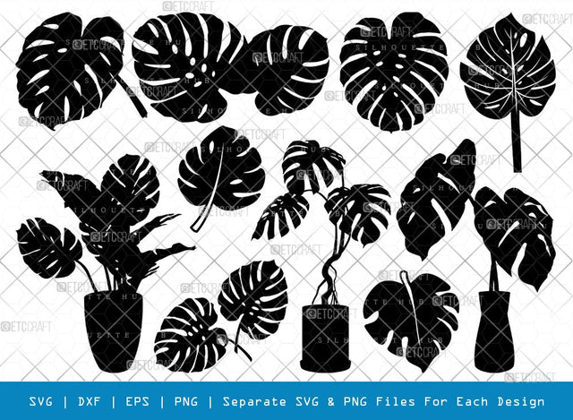 Monstera SVG Cut Files | Monstera Silhouette | Tropical Leaves Svg | Monstera Plant Svg | Monstera In A Pot Svg | Palm Leaf Svg | Monstera Bundle SVG ETC Craft 