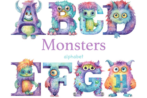 Monsters Alphabet | Cute Monsters Clipart SVG GlamArtZhanna 