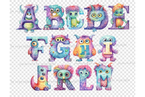 Monsters Alphabet | Cute Monsters Clipart SVG GlamArtZhanna 