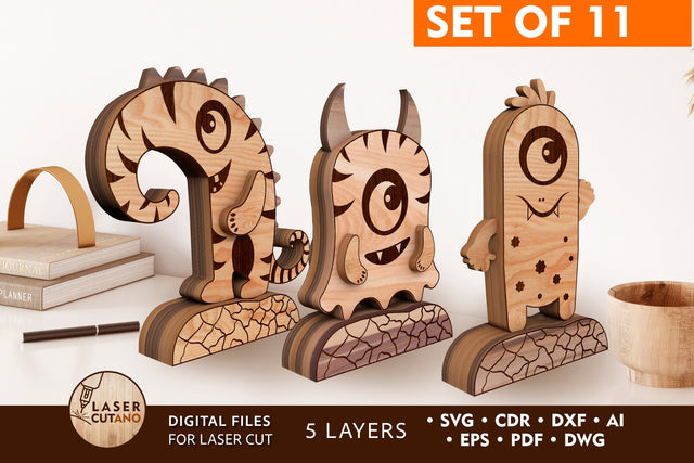 MONSTERS Halloween Decor Bundle 11 pieces SVG LaserCutano 