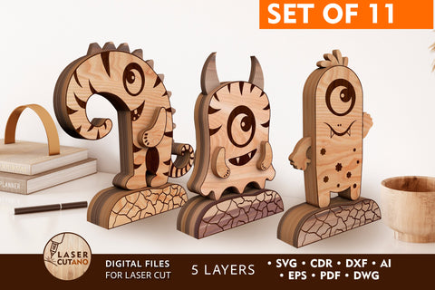 MONSTERS Halloween Decor Bundle 11 pieces SVG LaserCutano 