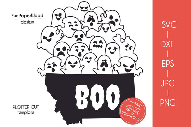 Montana MT state map Cute Halloween Boo scary ghosts faces SVG DXF EPS PNG JPEG SVG FunPaperWood 