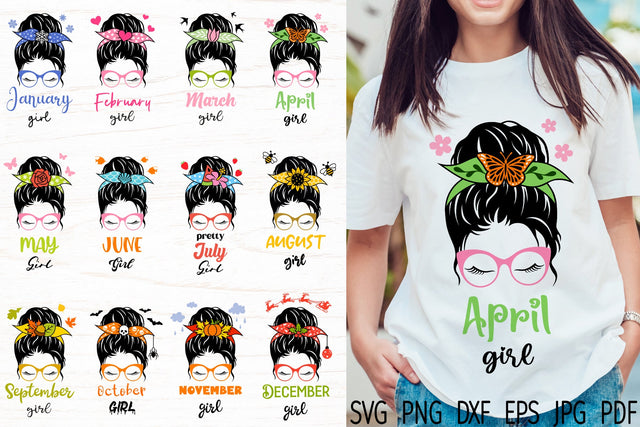 Month girl svg bundle|Messy bun svg| mom life svg SVG Digital Rainbow Shop 