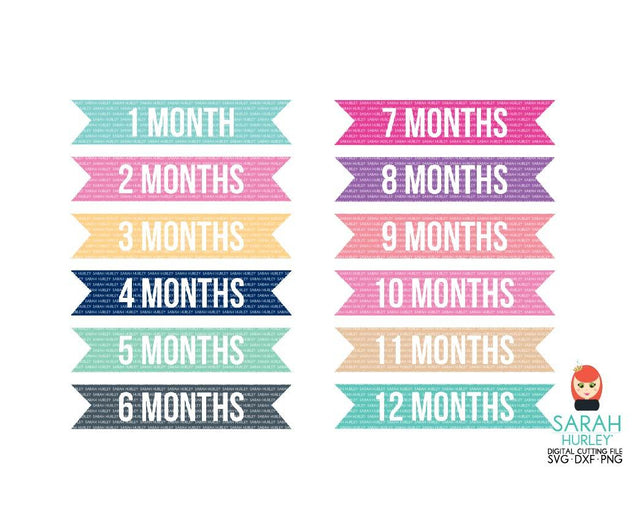 Month Milestone Banners SVG Sarah Hurley 