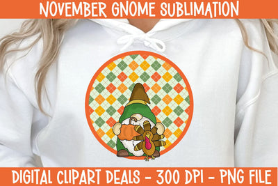 Month of November Gnome Sublimation Design - Thanksgiving Sublimation Design Sublimation Digital Clipart Deals 