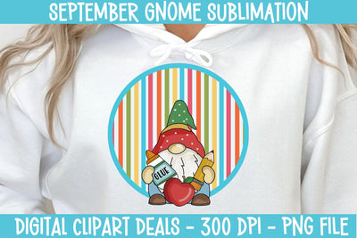Month of September Gnome Sublimation Design - Back to School Design Sublimation Digital Clipart Deals 