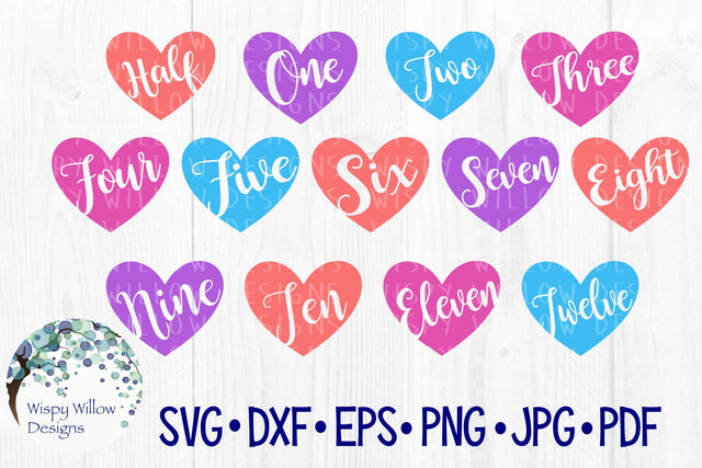 Monthly Heart Baby Iron On Set SVG Wispy Willow Designs 