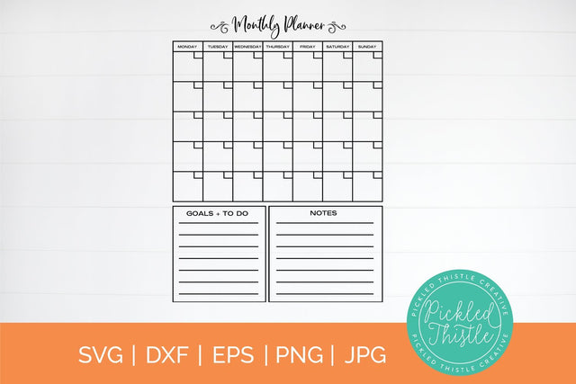 Monthly Planner Calendar SVG SVG Pickled Thistle Creative 