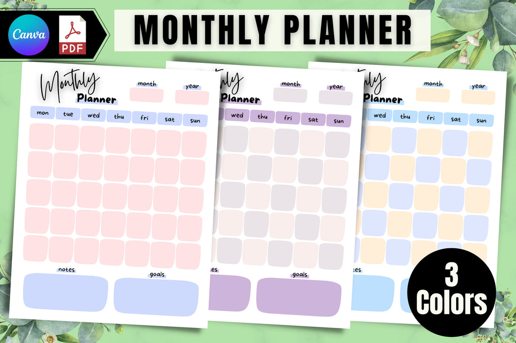 Monthly Planner Printable Canva Template - So Fontsy