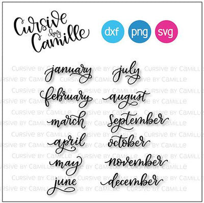 Months of the Year Cut File SVG Cursive by Camille 