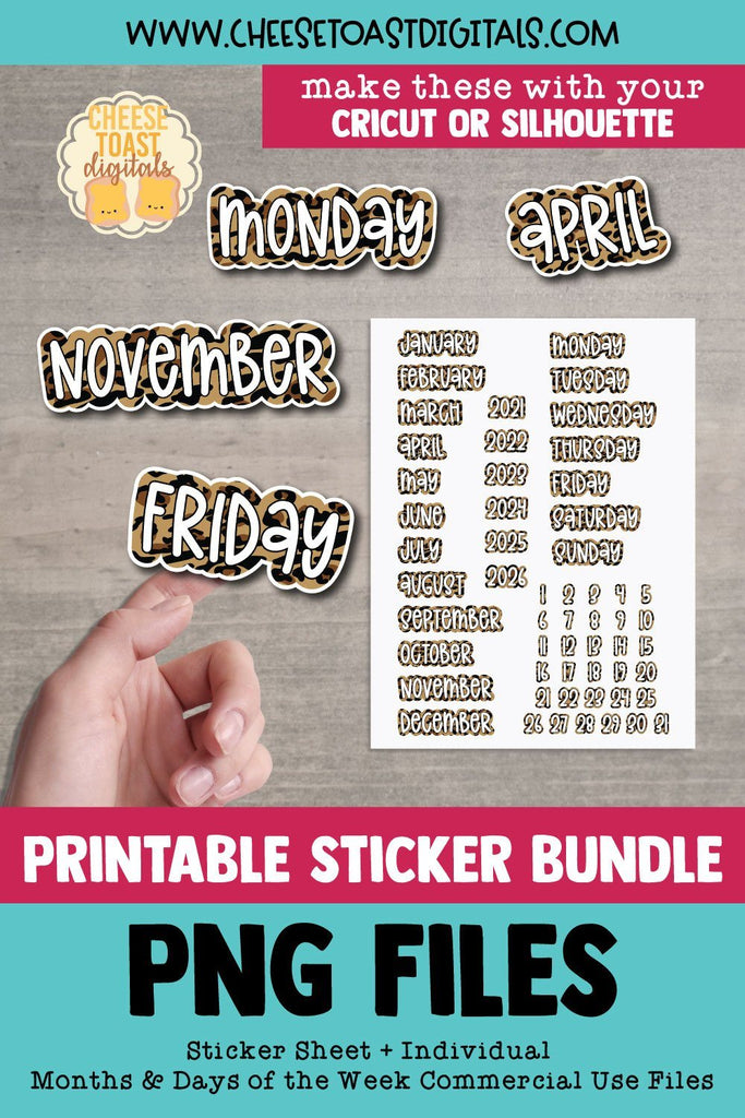 Months of the Year Sticker Bundle | Leopard Print Week Days - So Fontsy