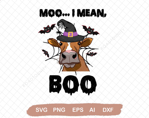 Moo I Mean Boo Png, Funny Cow Halloween Png, Boo Ghost Cow Halloween Png, Boo Png Halloween Sublimation Png SVG DiamondDesign 