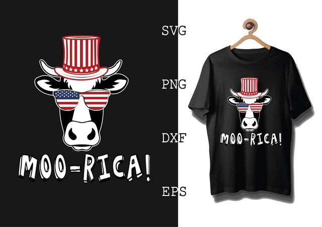 Moo-rica America Cow Svg, 4th of July File, America Patriotic Svg, Png, Eps, Dxf Files SVG DesignTShirt 