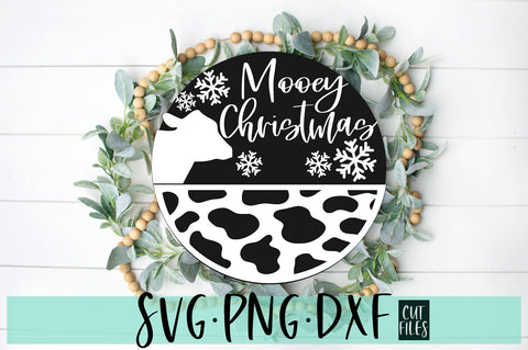 Mooey Christmas | Farmhouse Christmas Front Door Round Sign SVG SVG RedFoxDesignsUS 