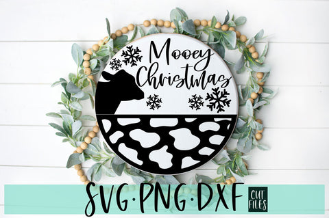 Mooey Christmas | Farmhouse Christmas Front Door Round Sign SVG SVG RedFoxDesignsUS 