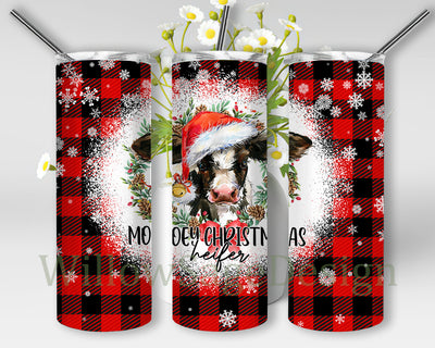 Mooey Christmas Heifer 20oz Skinny Tumbler, Christmas Cow Tumbler Png, Snowflakes Png, Christmas Buffalo Plaid Tumbler Wrap, Heifer Sublimation Design, Instant Download Sublimation WillowSageDesign 