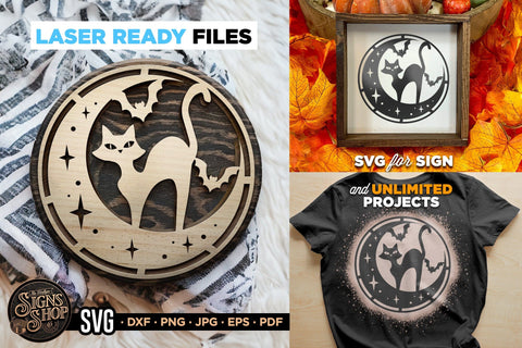 Moon and Cat | Halloween SVG Sign SVG The Vintage Signs Shop 