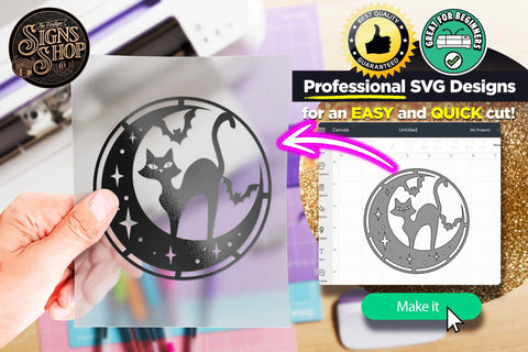 Moon and Cat | Halloween SVG Sign SVG The Vintage Signs Shop 