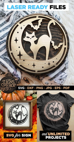 Moon and Cat | Halloween SVG Sign SVG The Vintage Signs Shop 