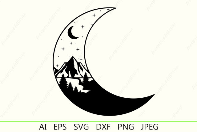 Moon and nature silhouette svg, Outdoors clipart, Mountains svg SVG AnastasiyaArtDesign 