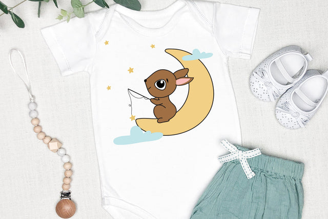 Moon And Rabbit, Baby Illustration SVG, Cute Baby Animal Illustration SVG dapiyupi store 