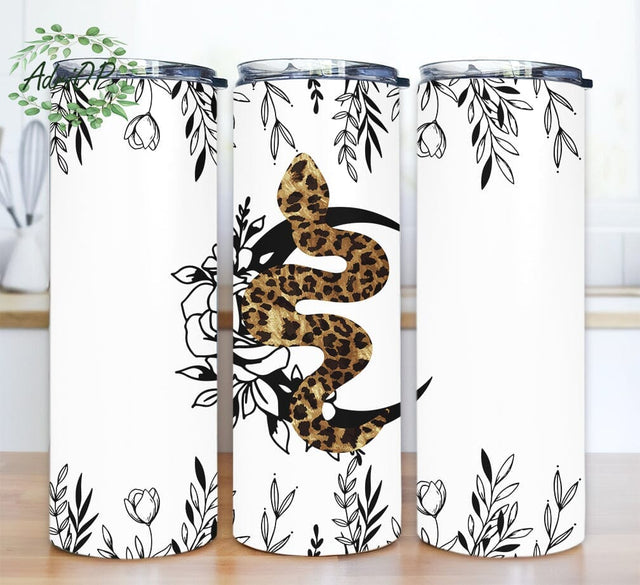 Moon And Snake 20oz Skinny Tumbler Png, Boho Snake Tumbler, Witchy Snake Tumbler, Snake Flowers Tumbler, Leopard Snake Moons Tumbler Sublimation AdriOP 