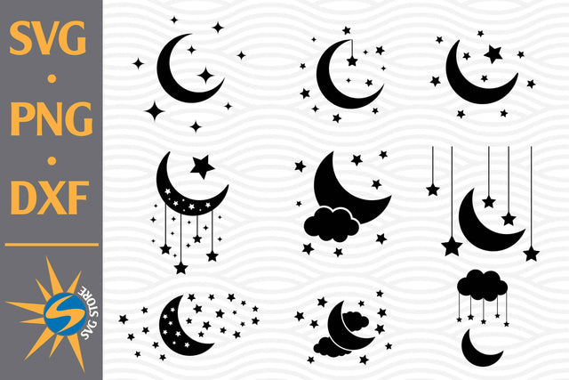Moon and Star SVG, PNG, DXF Digital Files Include SVG SVGStoreShop 