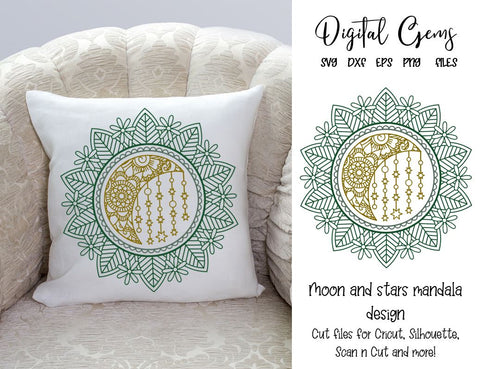 Moon and stars mandala design, SVG / PNG / EPS / DXF Files SVG Digital Gems 