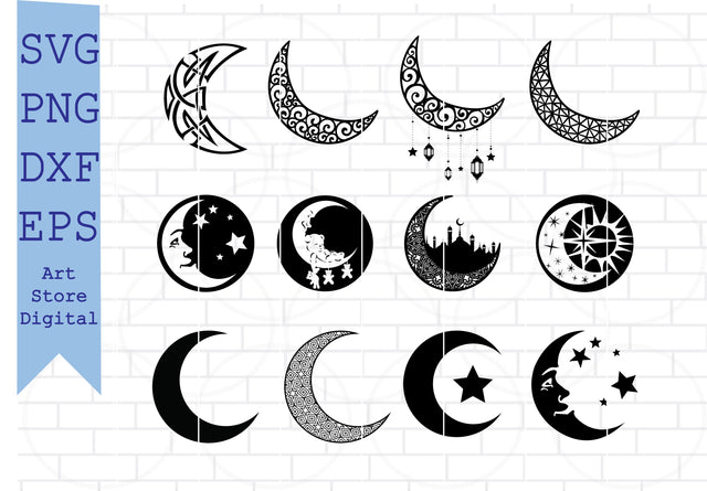 Moon and Stars SVG Bundle, Boho Moon Svg, Cloudy Moon Svg, Moon Clip Art, Moon Cut File SVG Artstoredigital 