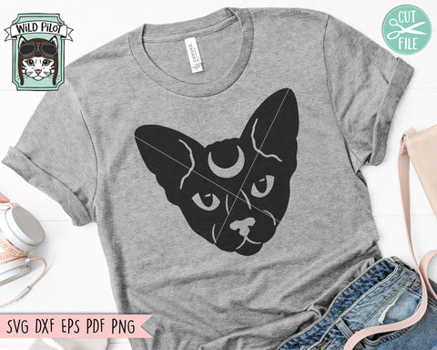 Moon Cat svg file, Moon Cat Floral svg, Witchy svg file, Witchy cut file, Sphinx Cat, Hairless Cat with Moon cut file, Mystical svg file SVG Wild Pilot 