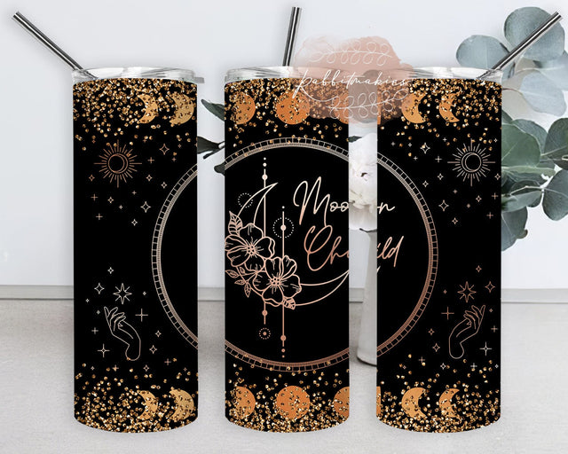 Moon Child 20oz Skinny Tumbler, Mystical Tumbler Wrap, Celestial Moon Tumbler Design, Moon Glitter Tumbler Template, Instant Download Sublimation Rabbitmakies 