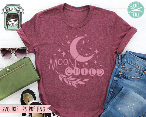Moon Child SVG, Moon Child Cut File, Moon SVG File, Moon Cut File, Mystical svg Cut File, Witchy svg, Laurel Leaves svg, Laurel Leaf svg SVG Wild Pilot 