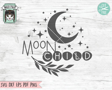 Moon Child SVG, Moon Child Cut File, Moon SVG File, Moon Cut File, Mystical svg Cut File, Witchy svg, Laurel Leaves svg, Laurel Leaf svg SVG Wild Pilot 
